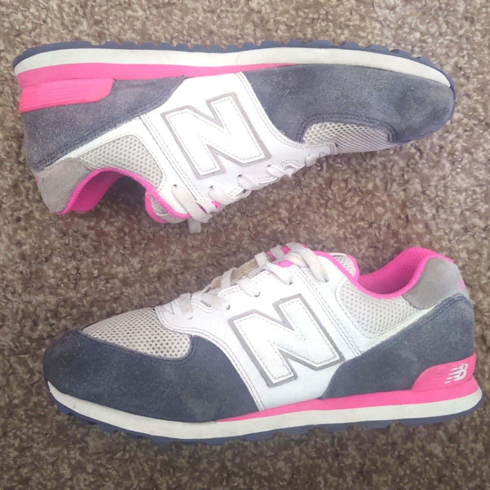New Balance 574 Classic Runners Women's Size 6.5 White Pink Grey, PRE-OWNED